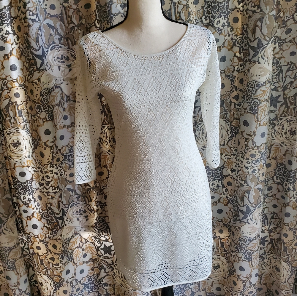 Express Geometric Lace Dress in Cream
